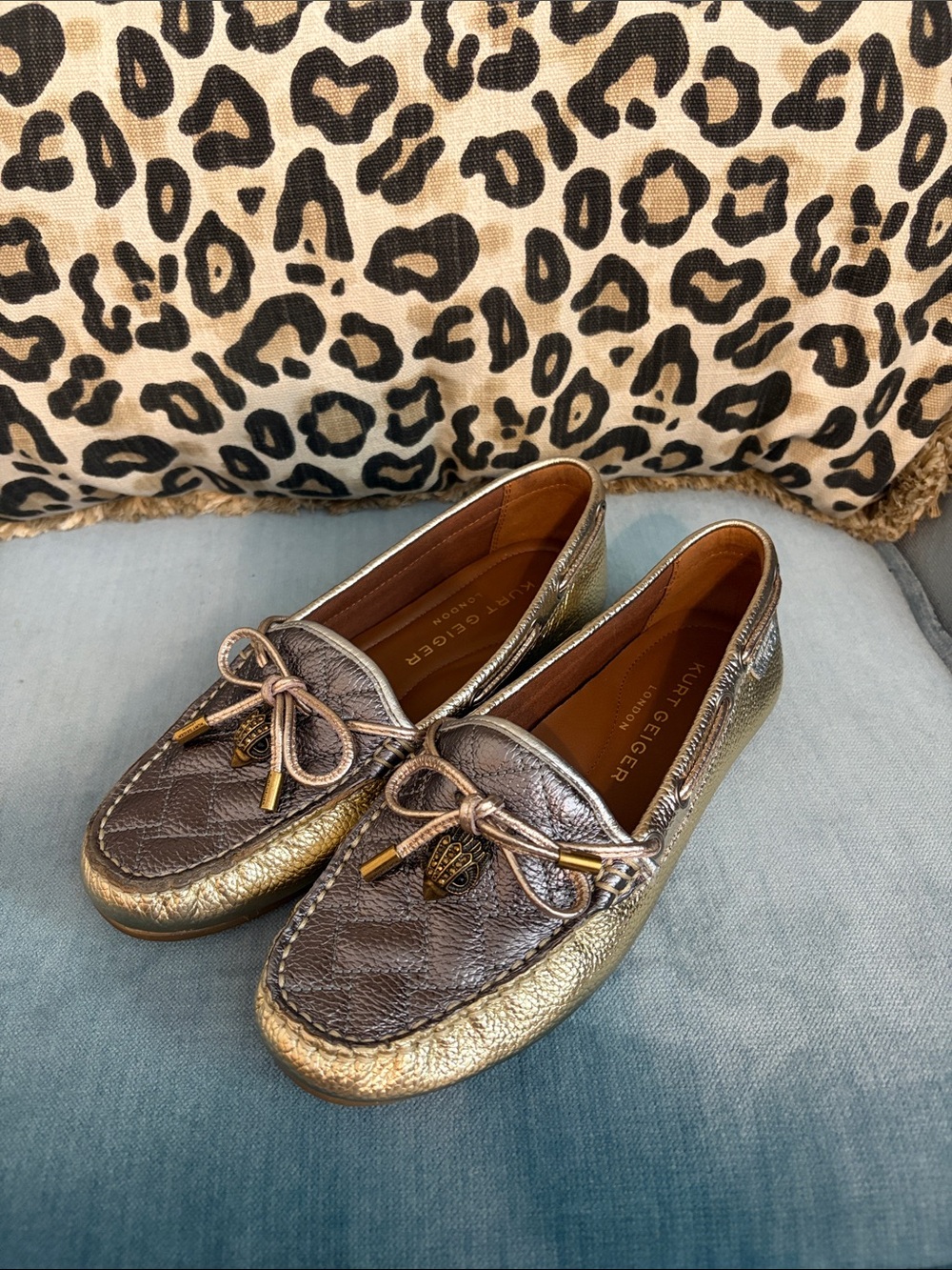 Kurt Geiger Metallic Gold & Silver Driving Loafers - Women's